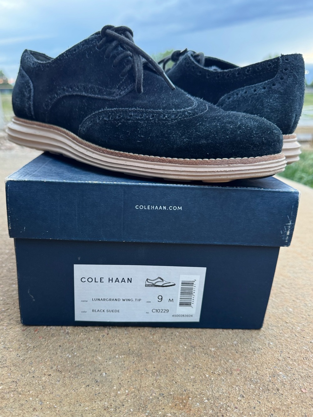 Cole Haan LunarGrand Wingtip Oxford Black Suede Size 9